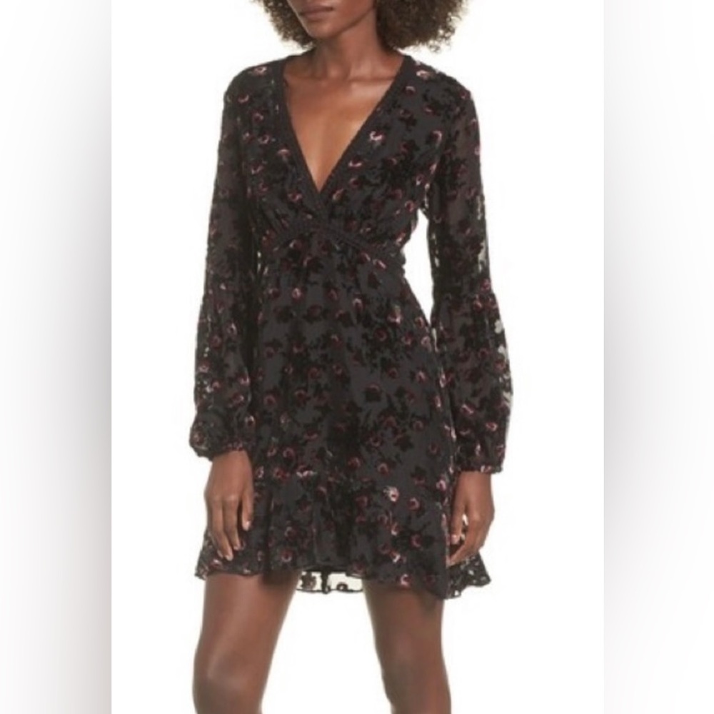 NWT WAYF Brayden Floral Embroidered Mini Dress Velvet Detail Boho Romantic